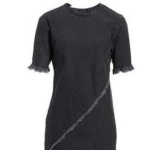 TOPSHOP Boutique Spiral Denim Fray Shift Dress